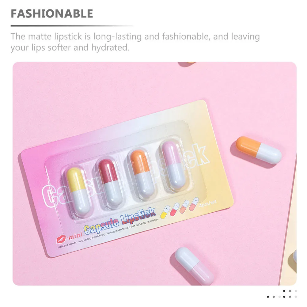 Ensemble de rouges à lèvres mats en forme de pilule, maquillage coréen, Styles polyvalents, sûr pour la peau, effet hydratant, Mini rouge à lèvres, 4 ensembles