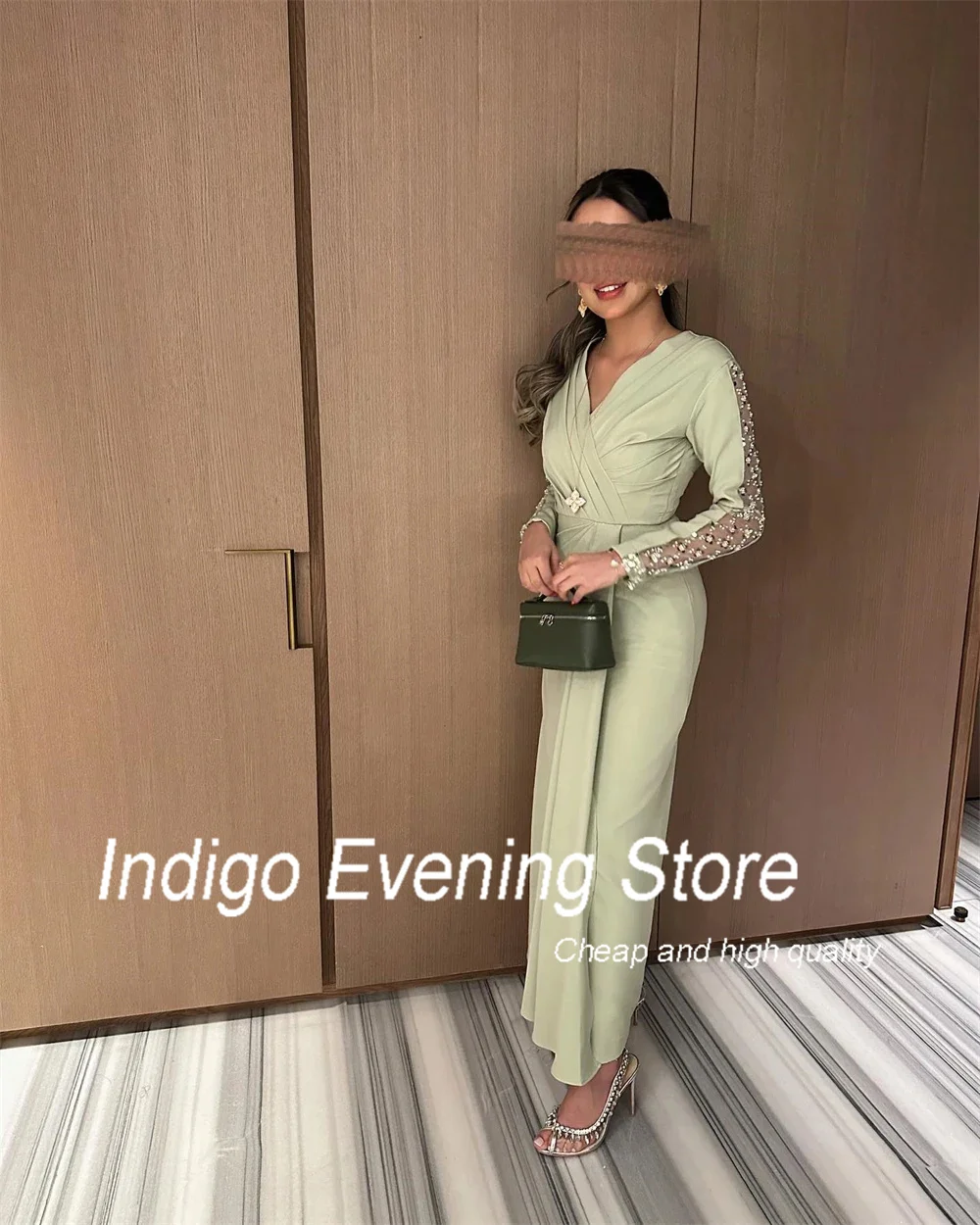 Indigo Evening Dresses 2025 V Neck Beads Pleated Slit Formal Elegant Party Dress For Women Soirée Robe Femme Customized