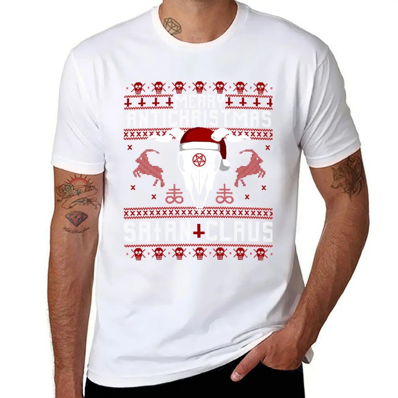 

Merry Antichristmas - Satan Claus Ugly Christmas Sweater T-Shirt t shirt men 100% cotton luxury brand t shirts designer T-Shirt