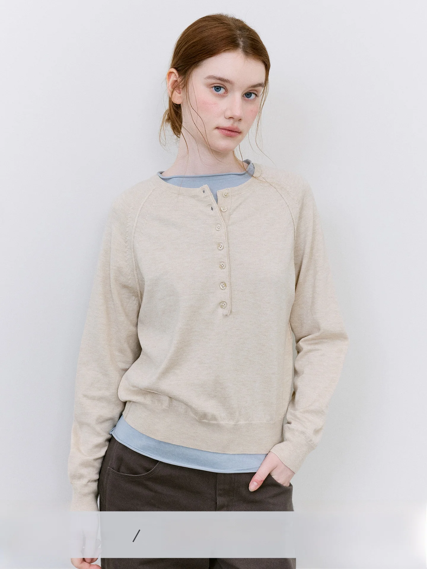 Loose Long Sleeve Knitted Sweater Women's Casual Henry Collar Insert Shoulder New Autumn Style Commute Fashion Korean Version