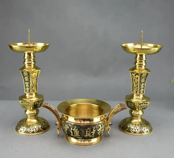 Large # HOME Lobby Company Shop temple worship pray GOOD LUCK Money Drawing sacrifice brass candlestick Censer