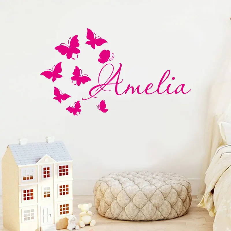 

Personalized Girls Name Cartoon Butterfly Wall Sticker Vinyl Home Decor Baby Room Nursery Decals Custom Murals Wallpaper A204