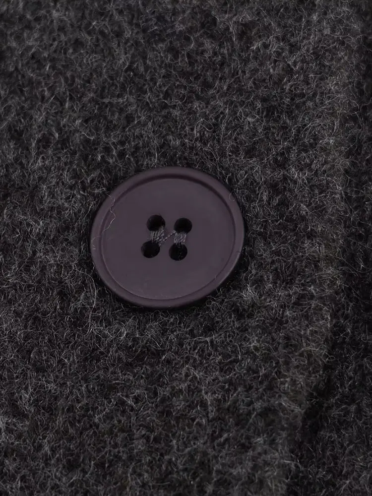 NLZGMSJ المرأة شيك موضة لصق س الرقبة طويلة الأكمام التباين اللون سترة مشغولة من الصوف معاطف سترة فضفاضة غير رسمية #4