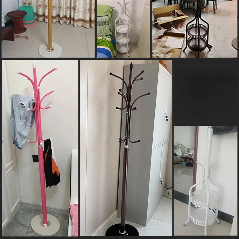 Iron Art Floor Mounted Clothes and Hats Rack Floor Mounted Household Bedroom Door Standing Pole Mounted Clothes Rack Simple Clot