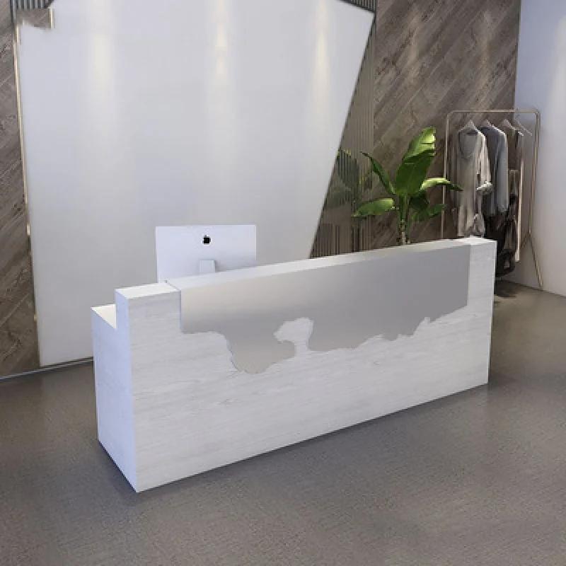 custom.Custom Logo Elegant Design Bridal Boutique Modern Cashier Checkout Counter Wood Color Front Reception Desks for Off