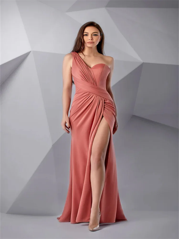 Customized Personalized Asymmetrical Sweetheart Neckline Floor-length Dress, Pleated Skirt Design High Slit Evening Dress