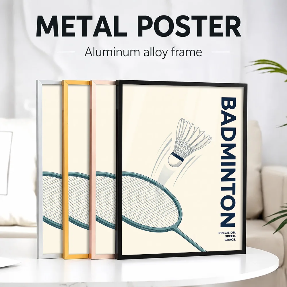 Minimalist Badminton Sport Framed Aluminum Metal Poster Customized Photo Modern Match Style Wall Art For Bedroom Birthday Gift