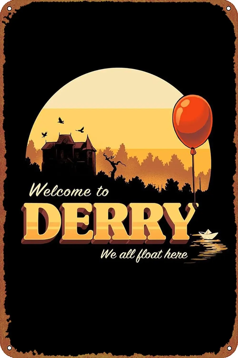 IT Welcome to Derry Press Any Button to Start Movie Poster Retro Metal Sign Vintage Tin Sign for Cafe Bar Home Wall Decor 12 X 8