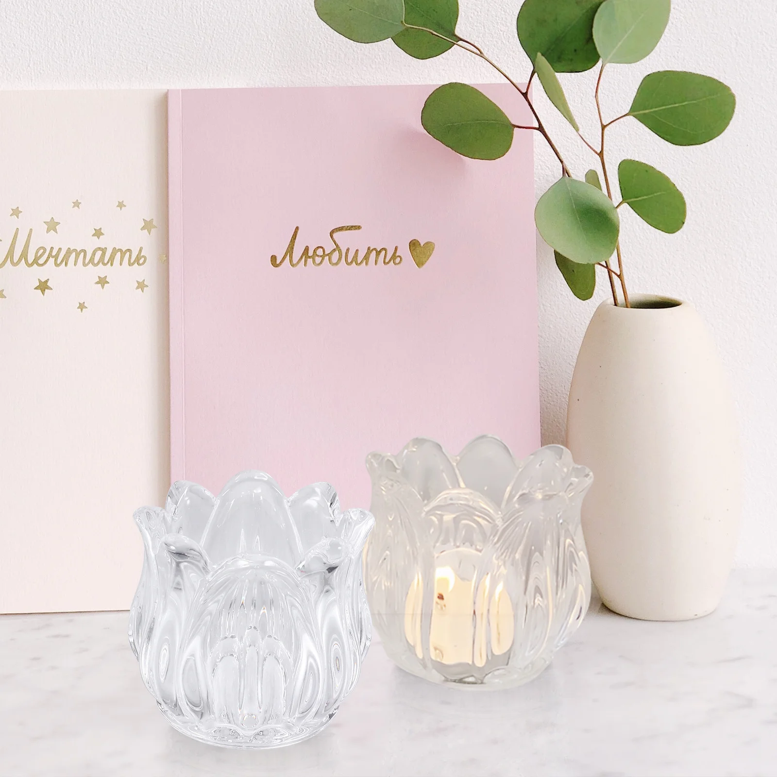 

6Pcs Crystal Cup Flower Shape Transparent Holder Romantic Dinner Party Wedding Decor Candleholder