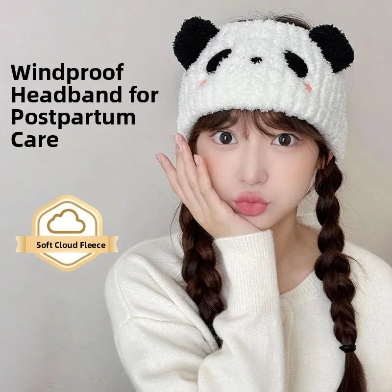 thickened-plush-panda-headscarf-postpartum-winter-hat-warm-cozy-fleece-earflap-cap-men's-mid-aged-suitable-for-autumn-winter