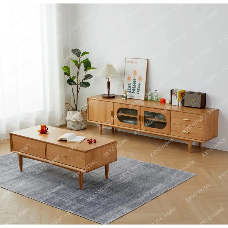 XXFactory Direct Nordic Solid Wood TV Cabinet, Cherry Wood Furniture, Living Room Glass Door, Storage Cabinet