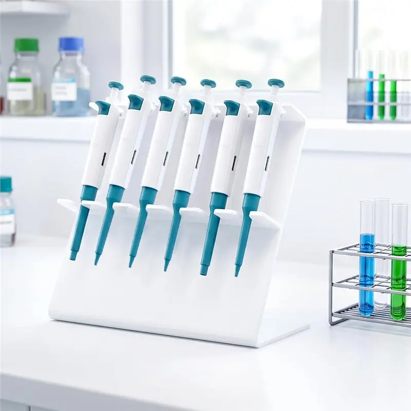 AT82-Pipette Holder Stand, Lab Linear Pipette Stand Rack Hold Up To 6 Pipettors Plastic Linear Micropipette Pipettor Stand