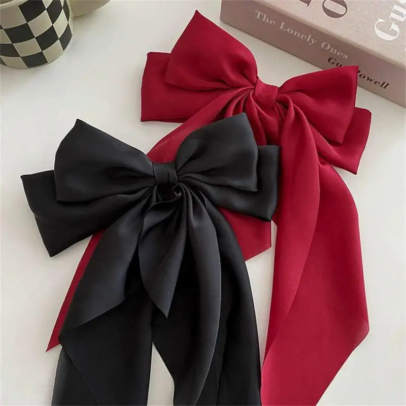 1PC Solid Color Satin Ribbon Big Bows Spring Clips Oversize Hair Pin Retro Hairpin Headwear Wedding Party Hair Accessories