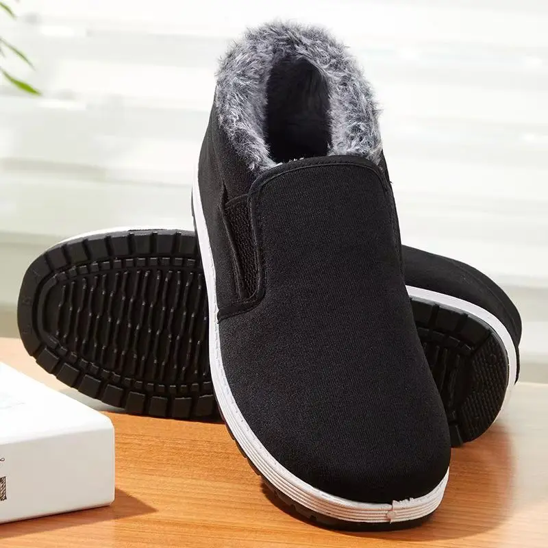 New Winter Men's Cotton Shoes Non Slip High Top Plush Warm Super Thick Anti-Freezing Slip-On Cotton Boots Elderly Cotton Shoes