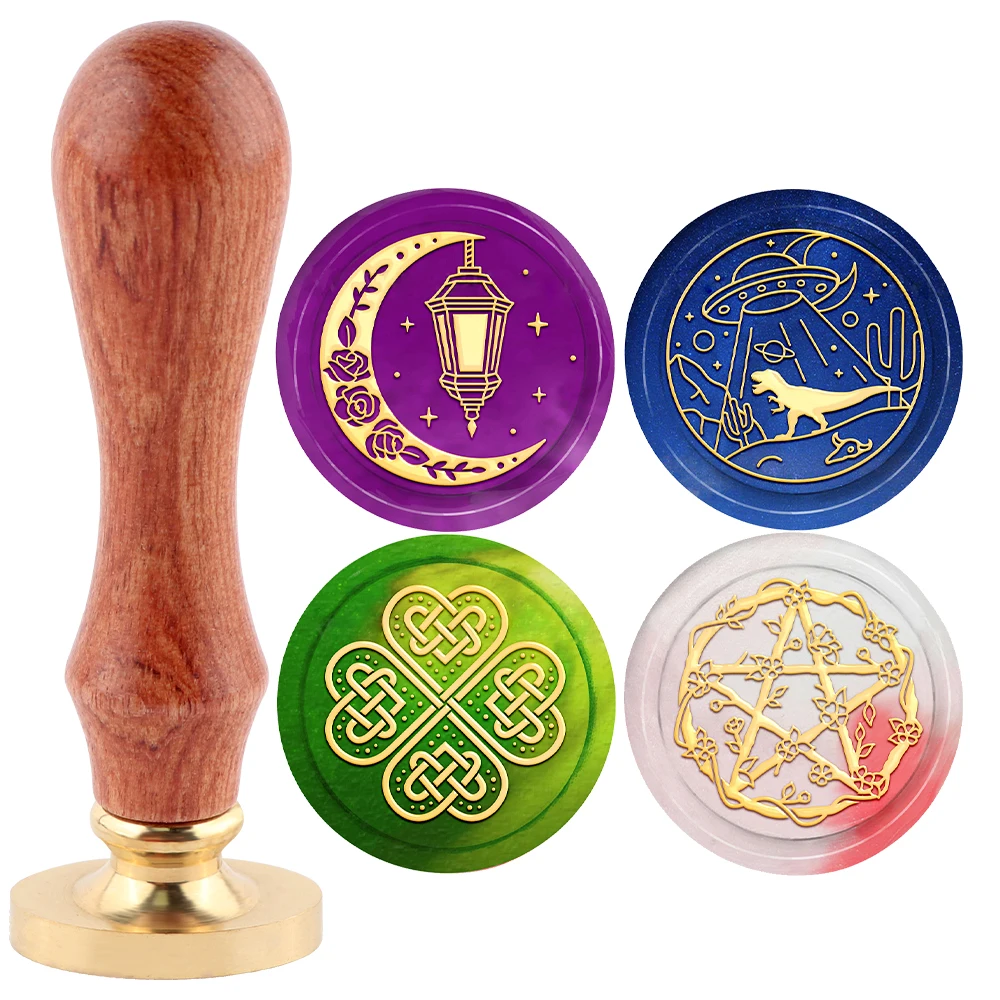 Moon Wax Seal Stamp Lantern Sealing Wax Stamps Rose 25mm Removable Brass Head Sealing Stamp with Wooden Handle for Invitations