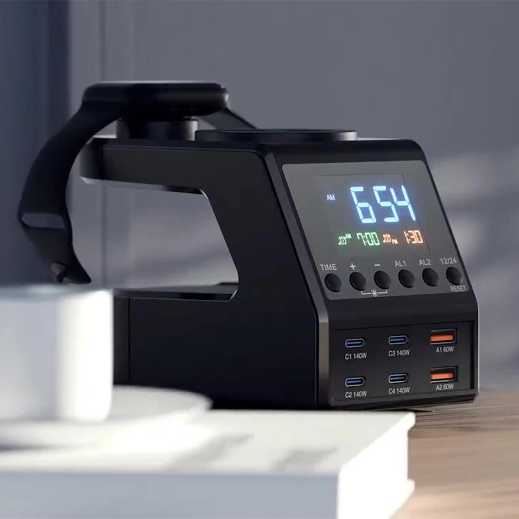 

240W Fast Charger Station All-in-one Digital Clock Alarm Multi-function Wireless Charger for MacBook iPhone Samsung Mobile Phone