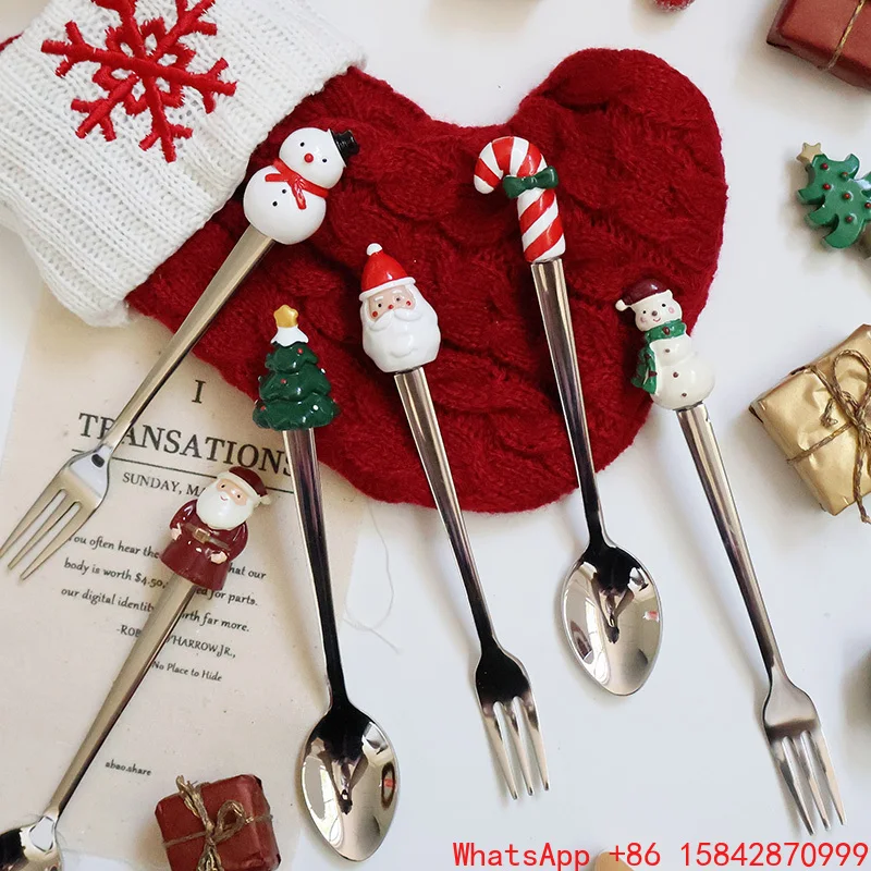 

Корейская подарочная коробка из нержавеющей стали 304, десертная ложка для кофе Санта-Клауса