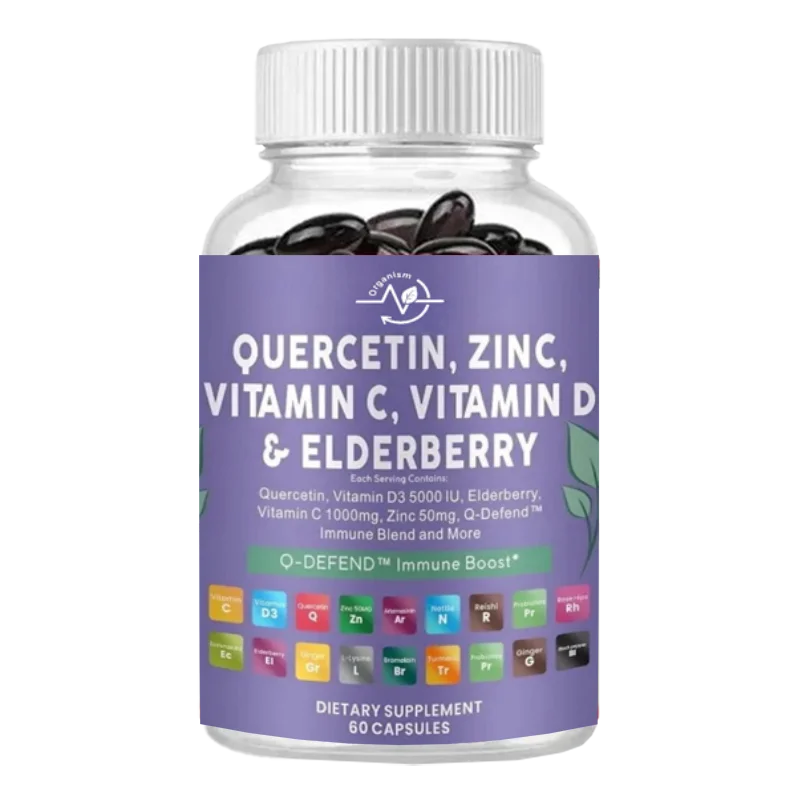 Immune Support Formula-60 Capsules Containing Quercetin, Zinc, Vitamin C, Vitamin D, and Elderberry