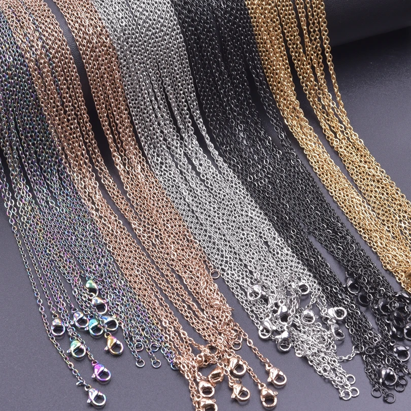 10pcs 1.5/1.6mm Stainless Steel 45cm O Shape Cross Chain Necklace For Women Men Chains Handmade Making DIY Components Wholesale