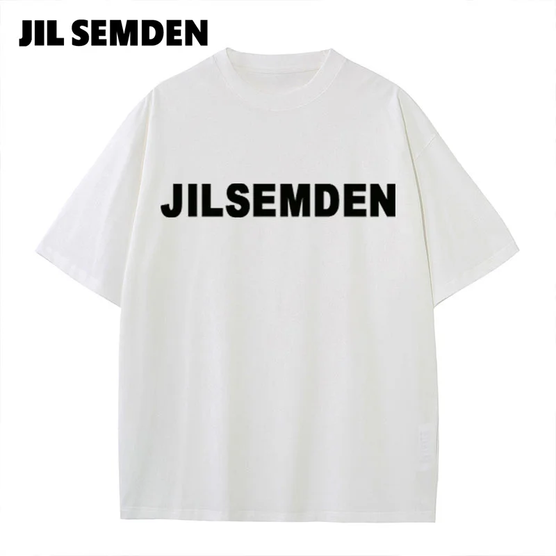 JIL SEMDEN-Camiseta estampada masculina e feminina, blusa casual solta, estilo minimalista de casal, alta qualidade, 100% algodã