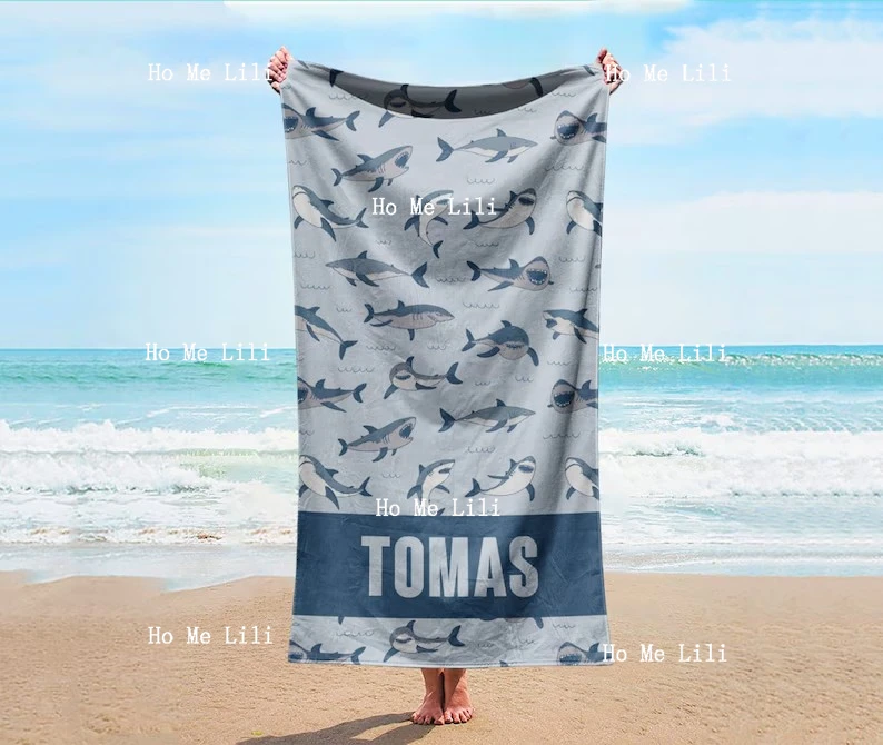 

Shark Patterned Large Personalized Beach Towel Birthday Holiday Gift