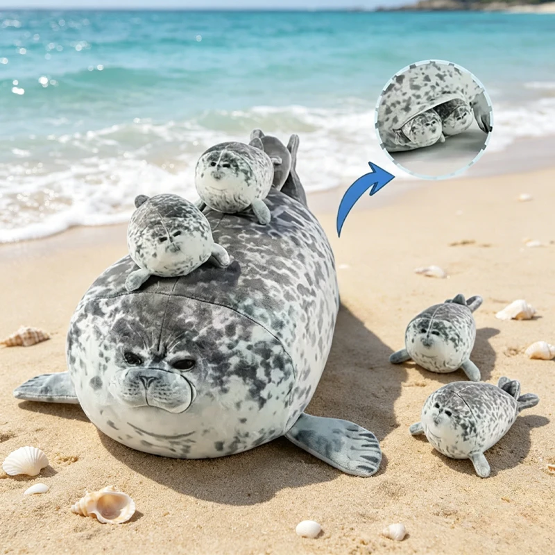 

40cm Mother And Son Seal Five-piece Seal Plushie Simulated Mother And Cub Seals Soft Companion Holiday Gifts For Boys And Girls
