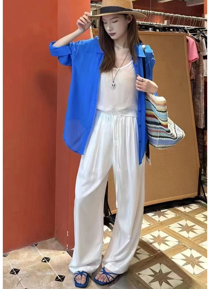 

Льняные широкие брюки, женские ленивые брюки с эластичной резинкой на талии и поясом, цветные повседневные брюки, летние свободные льняные брюки