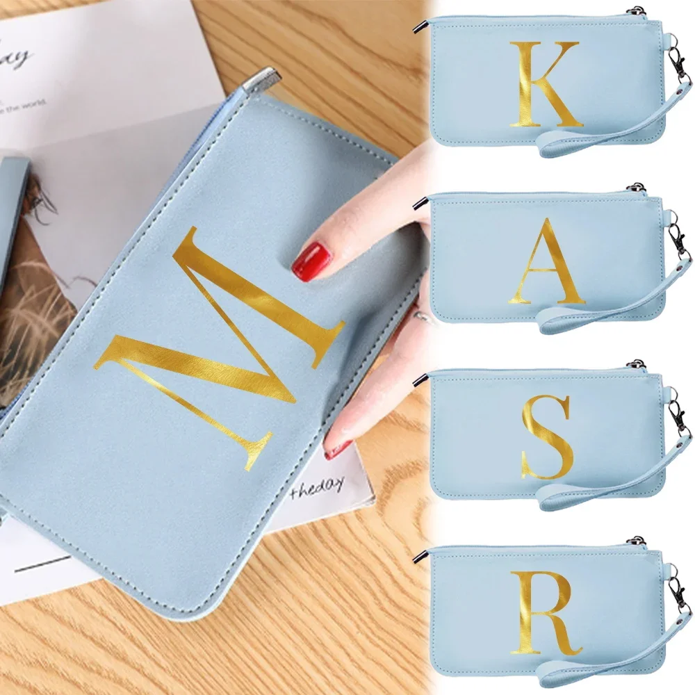 

Wallet Slim RFID Blocking Card Holder Minimalist Leather Wallets for Women Zip Around Wallet Clutch Purse Initial Letter Pattern