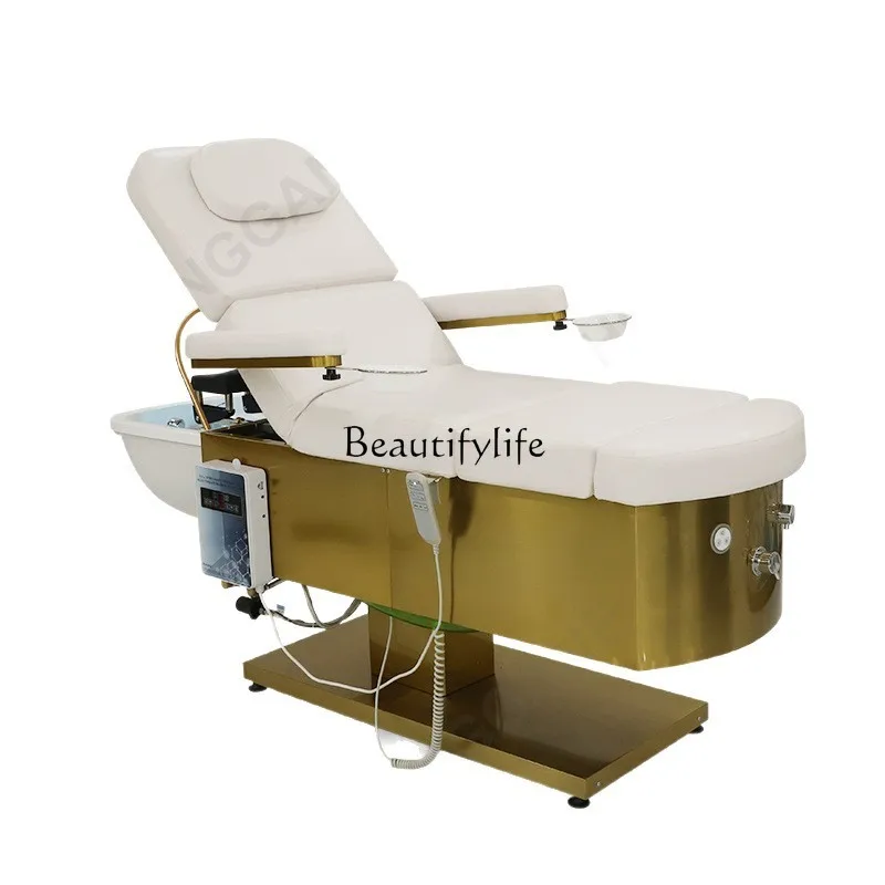 03.*Light luxury electric lift beauty salon special head treatment integrated full lying flush bed