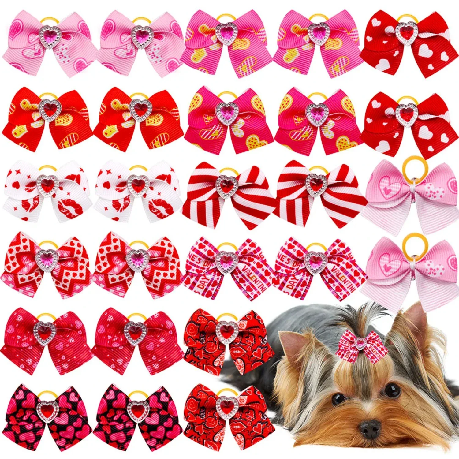 

Lovely and charming red and pink adorable dog bows - stylish pet accessories for Valentine's Day adding sweetness to your furry