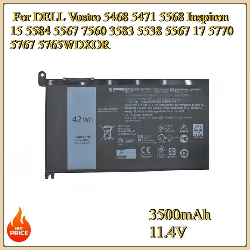 New WDX0R Replacement Battery For DELL Vostro 5468 5471 5568 Inspiron  15 5584 5567 7560 3583 5538 5567 17 5770 5767 5765WDXOR