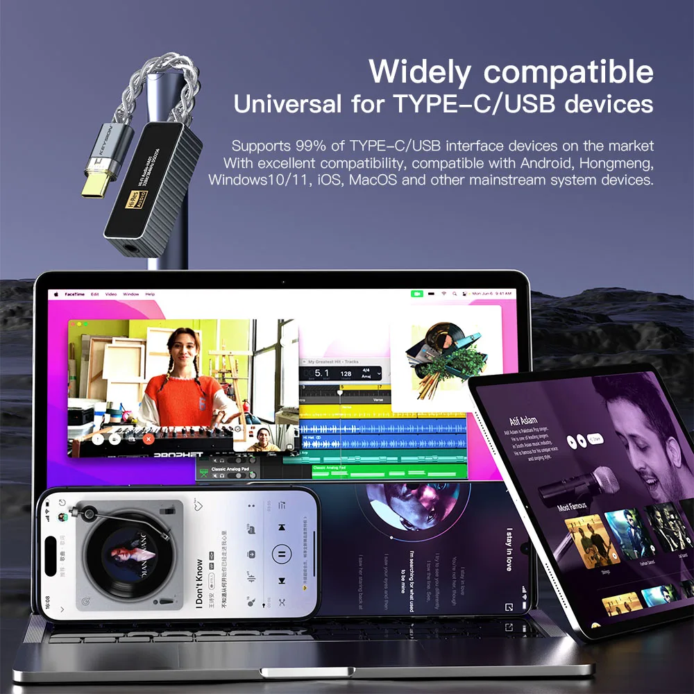 KEYSION 384kHz DSD256 CS43198+CT7601 USB DAC Audio HiFi Decoder Headphone Amplifier Type-C To 3.5mm for iOS Mac Win10 Android