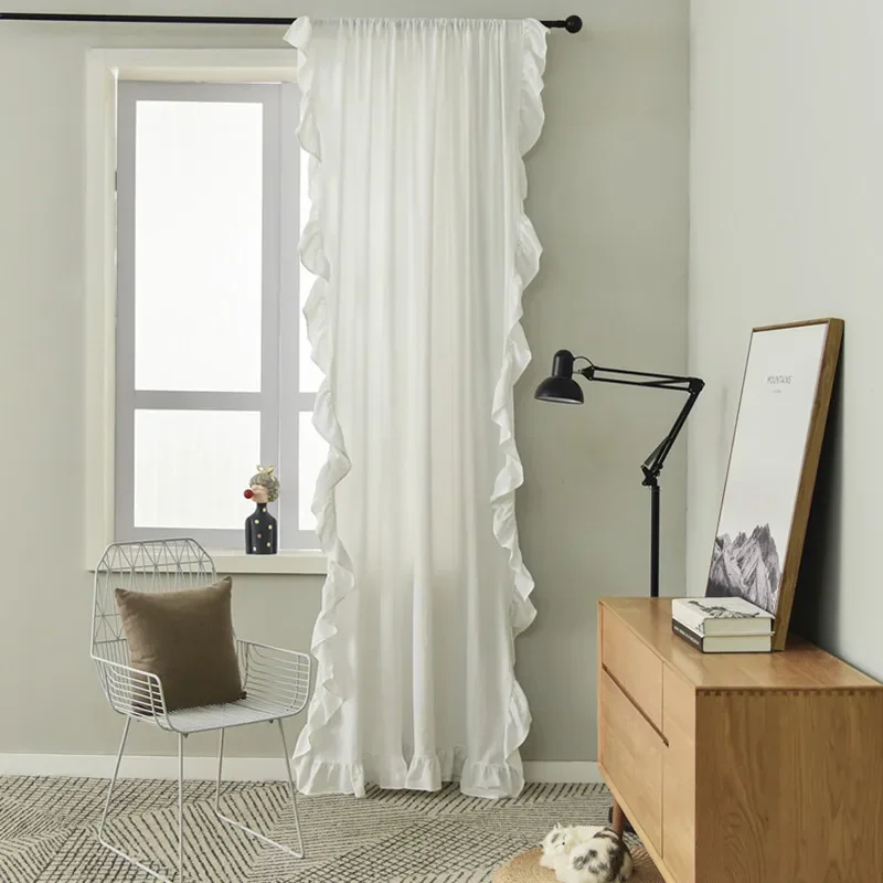 White Ruffle Curtains for Dining Rooms, Cotton Linen Shabby Chic Trim, Privacy Sheer Drapes, Bedroom Canopy, Home Decorations