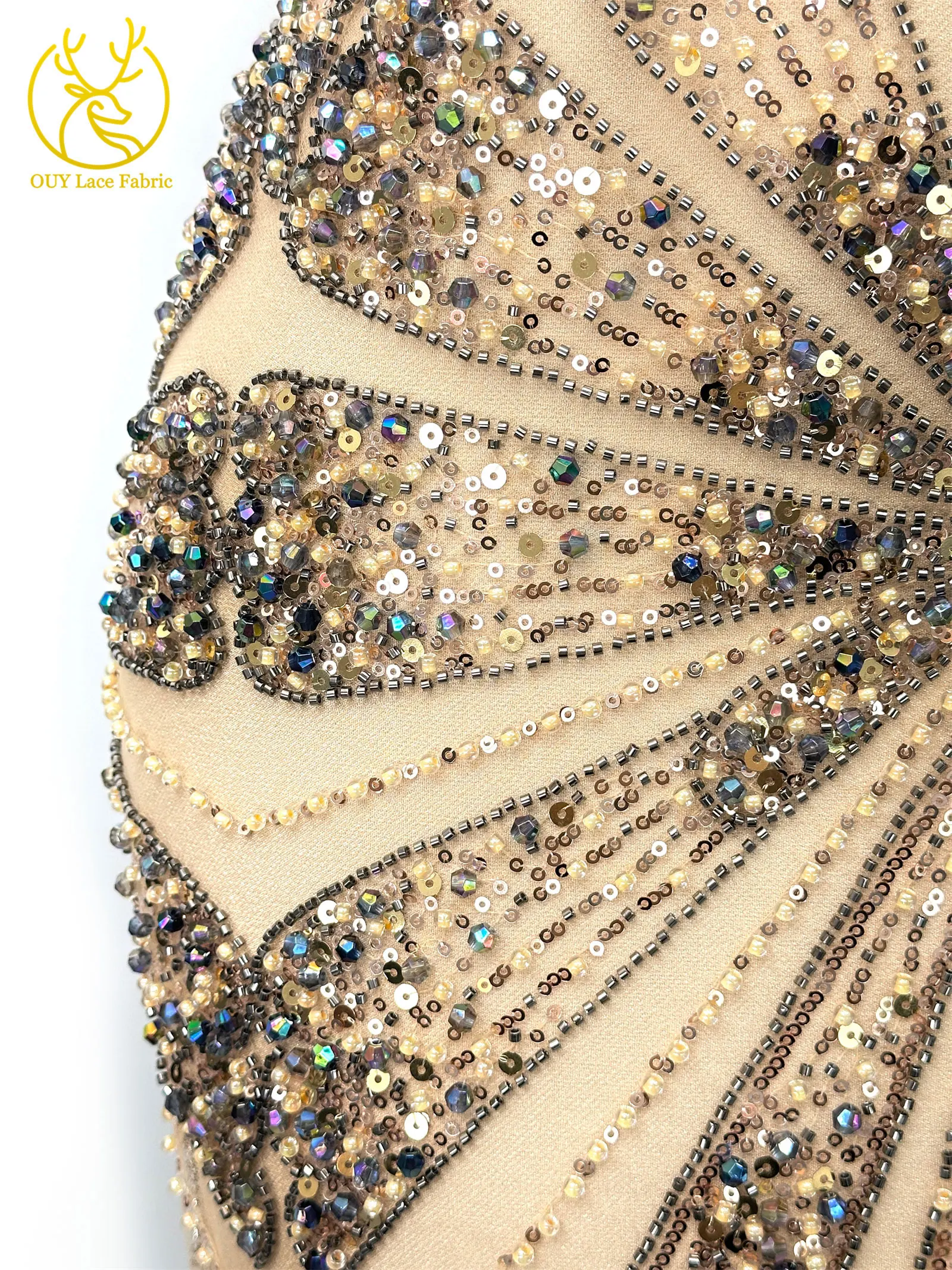 2026 Neuer Afrikanischer Schwer Perlenverzierter Spitzenstoff Hochwertiger Französischer Tüll Pailletten-Spitzenstoff Premium Maßgefertigtes Damen-Abendkleid – Detail 7