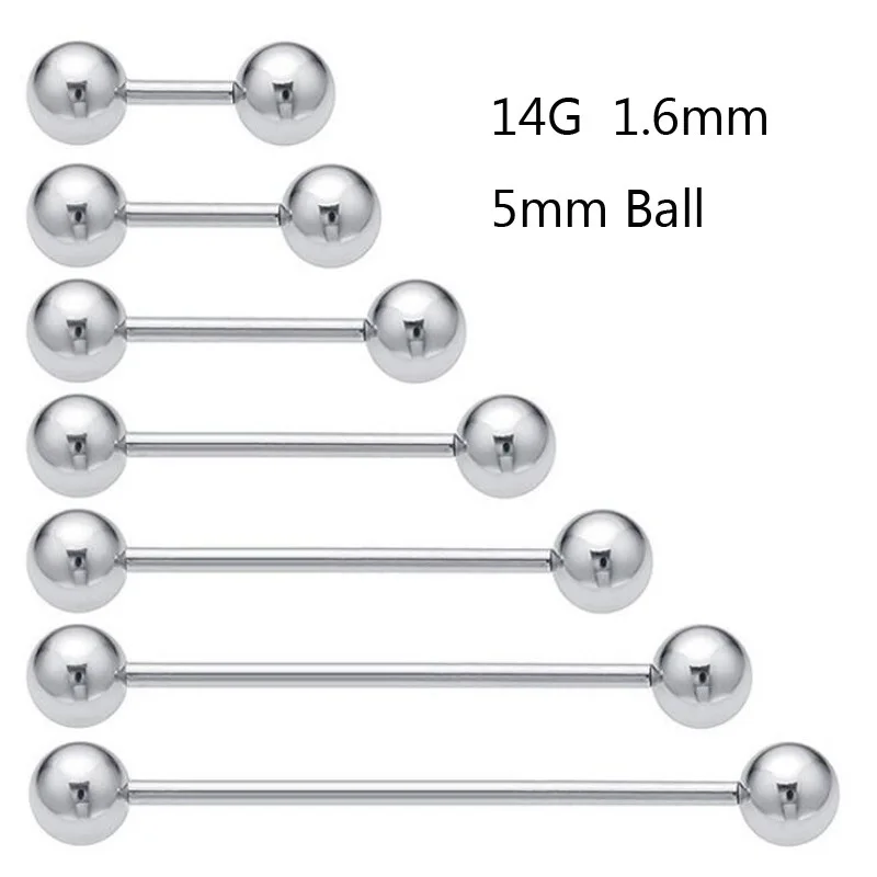 1Pc Stainless Steel Straight Industrial Tongue Piercing 316L 14G Barbell Tongue Nipple Bar Ring Piercing Body Jewelry 6~25mm