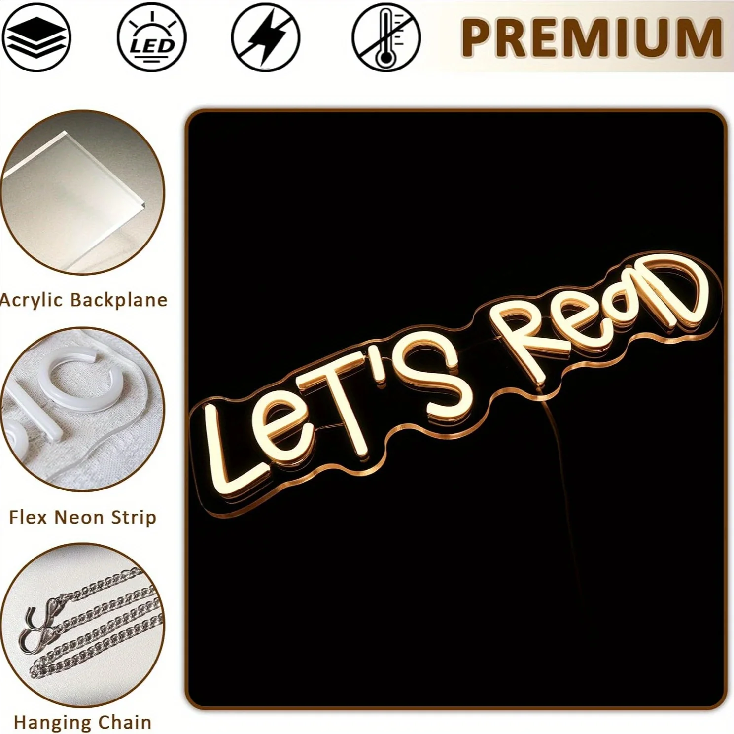 Let's Read Neon, USB Dimmable Neon, Suitable for Library, Classroom Reading Corner, Bedroom, Study, Home and Book Club