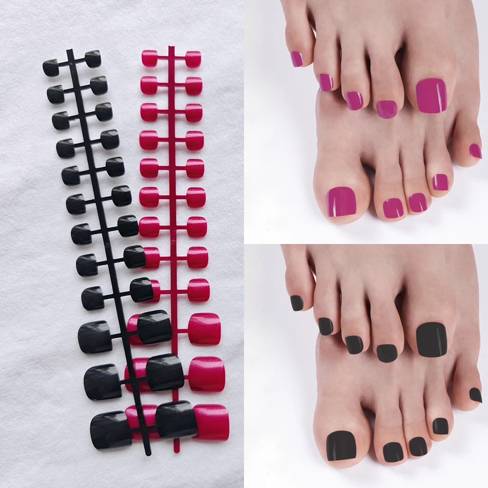 Short Square False Toe Nails 192pcs Tips Mixed Colors Press on Toenails Full Cover Toe Nails Acrylic Artificial Toe Fake Nails