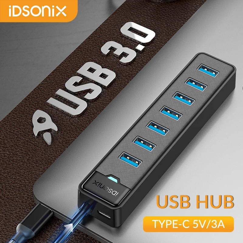 IDsonix USB 분배기 멀티 포트 USB 3.0 허브, C타입 전원 포트, 고속 허브 도킹 스테이션, 맥북 노트북 액세서리, 5Gbps