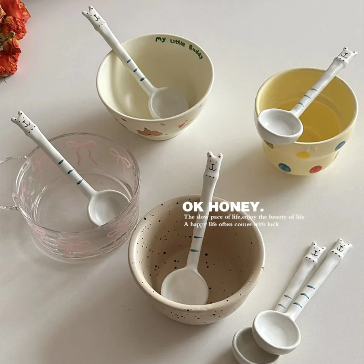 

Coco cartoon Bear Ceramic spoon Household spoon rice spoon Children's spoon matte matte matte glaze eating spoon