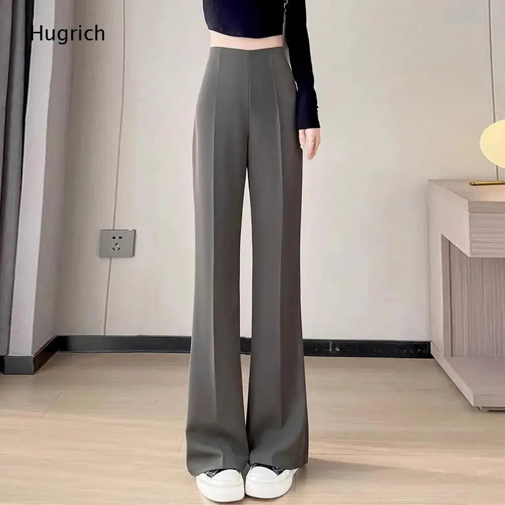 Minimalist High Rise Micro Flare Pants Wrinkle Resistant Soft Fabric Floor Length Slim Bootcut Suit Pants for Women