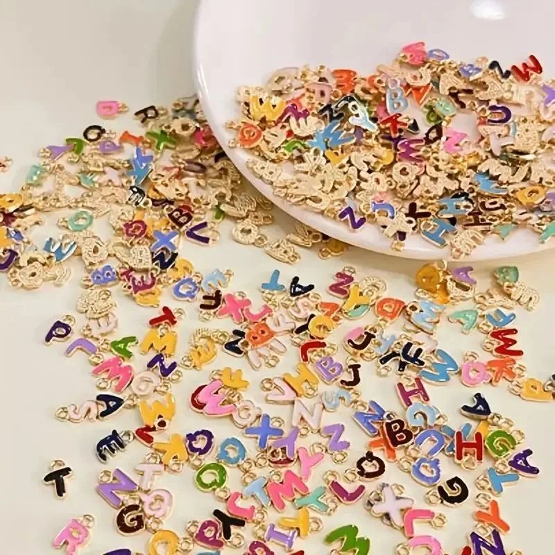 100Pcs Colorful Random Letters DIY Cute Alloy Paint Oil Bracelets, Necklaces, Earrings, Ankle Chains, Decorative Pendant