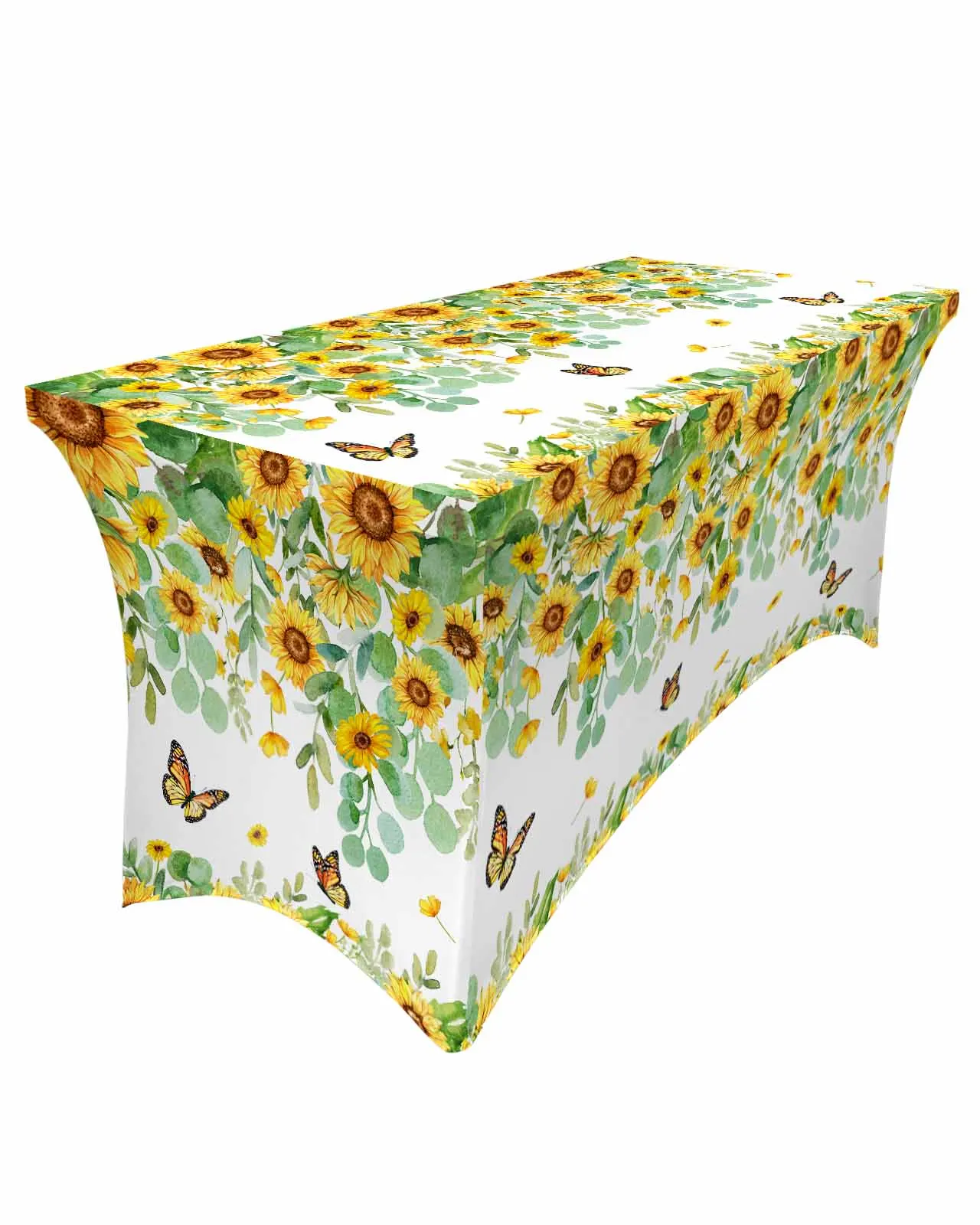 

Watercolor Flowers Sunflower Leaves Butterfly Elastic Table Skirt Wedding Hotel Birthday Table Cover Buffet Table Tablecloth