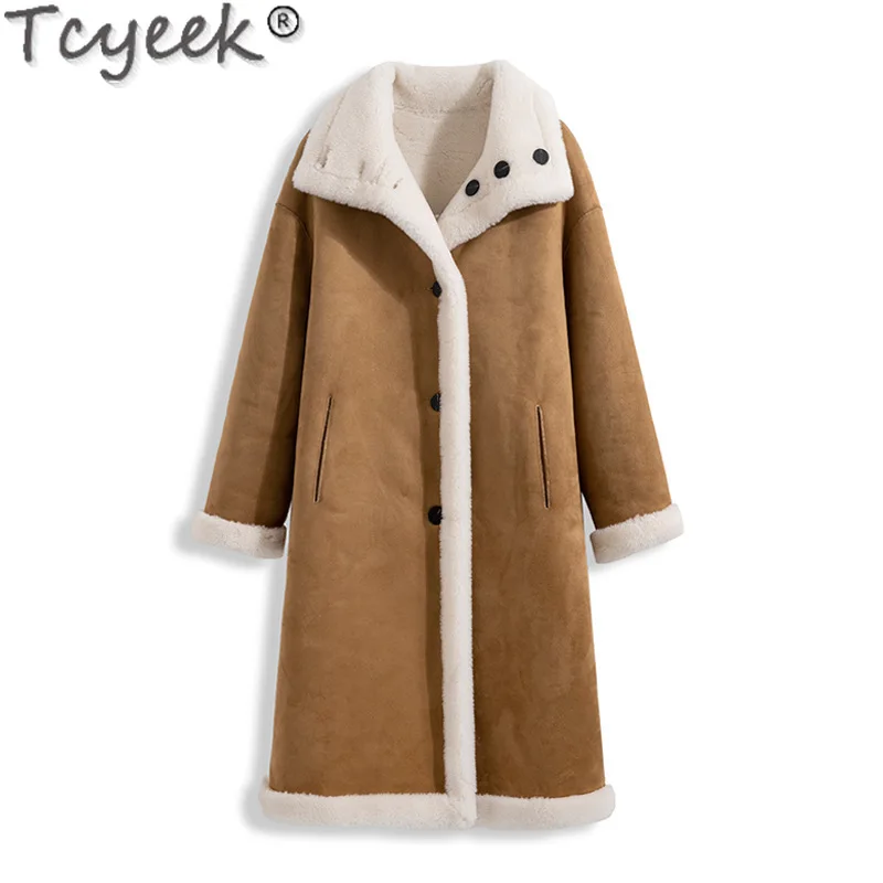 Tcyeek-abrigo de lana de 100% para mujer, abrigos de piel de oveja, chaquetas de piel compuesta, ropa de invierno, chaqueta de piel para mujer, Пitzakто Ж Jayaе 2024