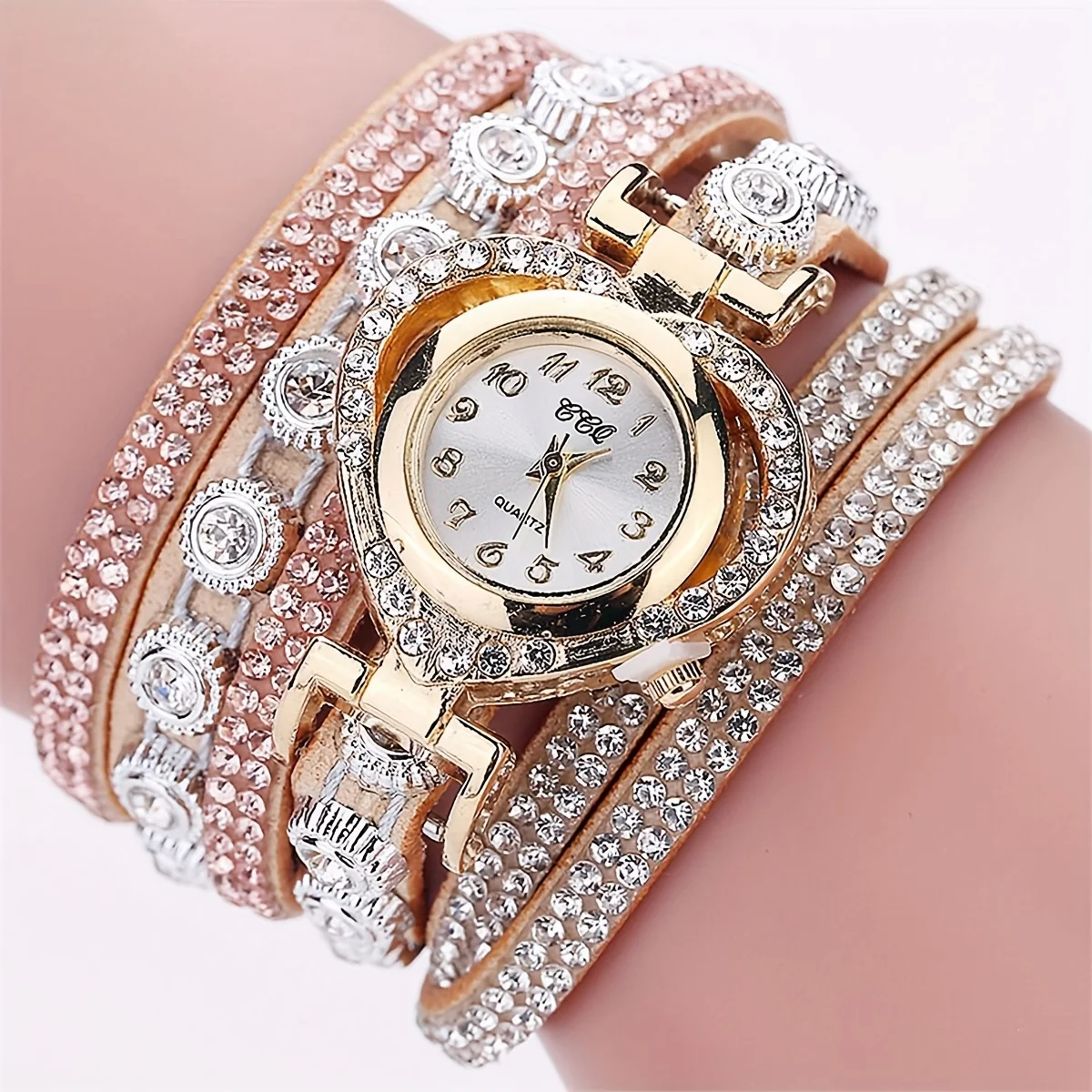 

Women's Elegant Rhinestone Heart Watch - PU Leather Bracelet, Analog Quartz Movement, Perfect for Valentine's Day