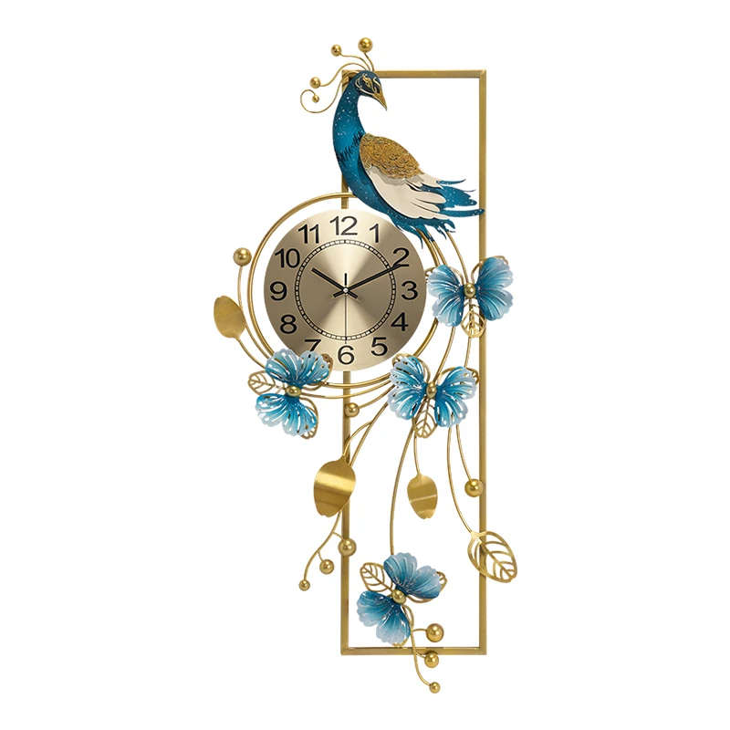 

New Chinese Style Creative Home Living Room Light Luxury Wall Clock Modern Clock Art Restaurant Magnificent Peacock Wall Clock