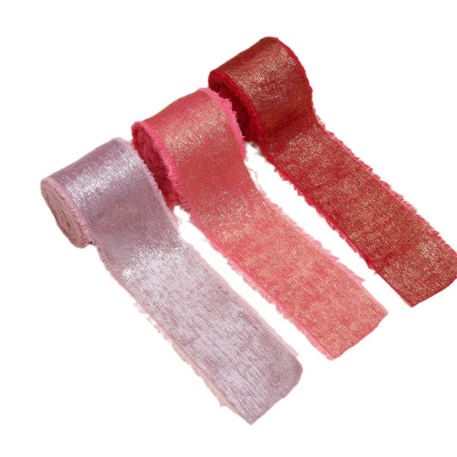 1 Rolle 5 Yards handgefertigtes, ausgefranstes Satinband mit Bronzierung für Hochzeitseinladungen, Blumensträuße, Geburtstagsfeiern, DIY-Dekoration, Geschenk – Detail 3
