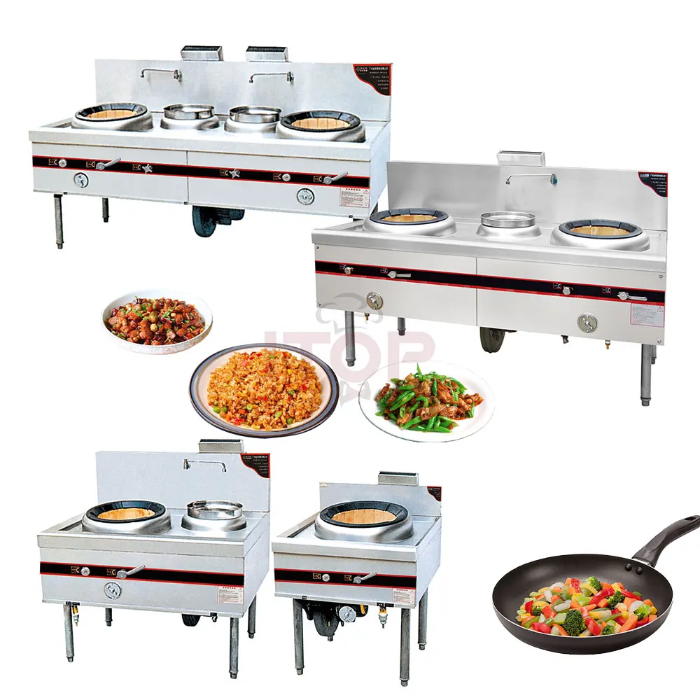 Commercial Restaurant 304 Stainless Steel Fire Brick Double Burner Gas Stove With Water Basins