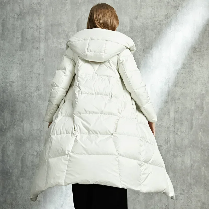 2022 Winter New White Goose Down Jacket Women's Hooded Extended Thickened Simple Women's Coat