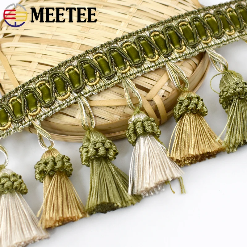 1/2Meters Meetee 8cm European Curtain Lace Trim for Living Room Decoration Strawberry Balls with Tassels Ribbon Sewing Material