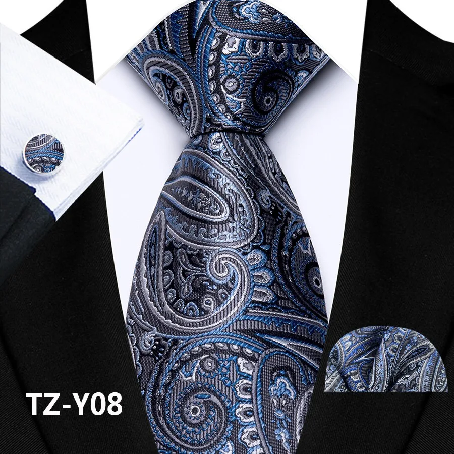 Paisley-Krawattenset für Herren, luxuriöse Krawatte, Einstecktuch, Manschettenknöpfe, 3-teiliges Set, klassische florale Krawatte, Einstecktuch für Anzug, Hochzeit, Business, Cravata – Detail 13